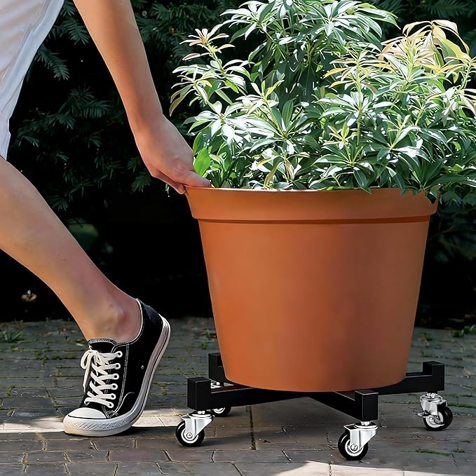 JzNova 2 Pack 12" Plant Caddy with Wheels, Heavy Duty Metal Rolling Plant Dolly, Plant Stand with Lockable Casters, Planter Pot Mover Indoor Outdoor, Fit 8-12 Inch Pot (12 INCH)