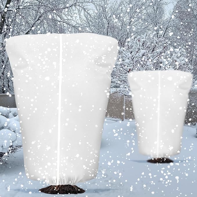 EYNDYN 4 Pcs Plant Covers Frost Protection Bag 71" x 47" Winter Reusable Plants Jacket with Drawstring Shrub Protection Wraps Bags Frost Blanket for Winter Outdoor Garden Plants