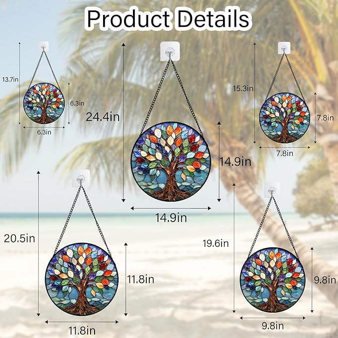 DASTOLL Stained Glass Window Hanging, Colorful Tree of Life Sun Catchers Glass Panel Blue Suncatcher Decor for Birthday for Women, Men, Wife, Aunt, and Mom 14.9x14.9 in