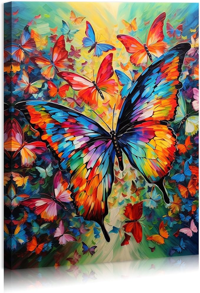 FUNHUA Butterfly Flower Decor Wall Art Colorful Butterfly Pictures Wall Decor Modern Home Decor for Living Room Home Bedroom Decoration Framed Ready to Hang12 x16