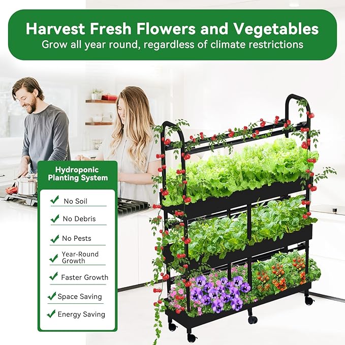 Indoor Garden Hydroponics Growing System Kit, Dual Implant Configuration for Vegetable Fruit Herb Seedling Cultivation and Large-Scale Planting,Double Water Pump，LED Grow Light
