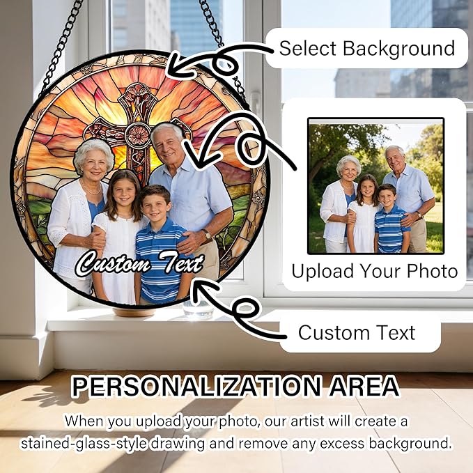 Personalized Custom Photo Grandma Faux Stained Glass Window Hanging - Nana Gifts Customized Memorial Ornaments Suncatchers Christmas Birthday Mother's Day for Lovers Women Men Dad Mom
