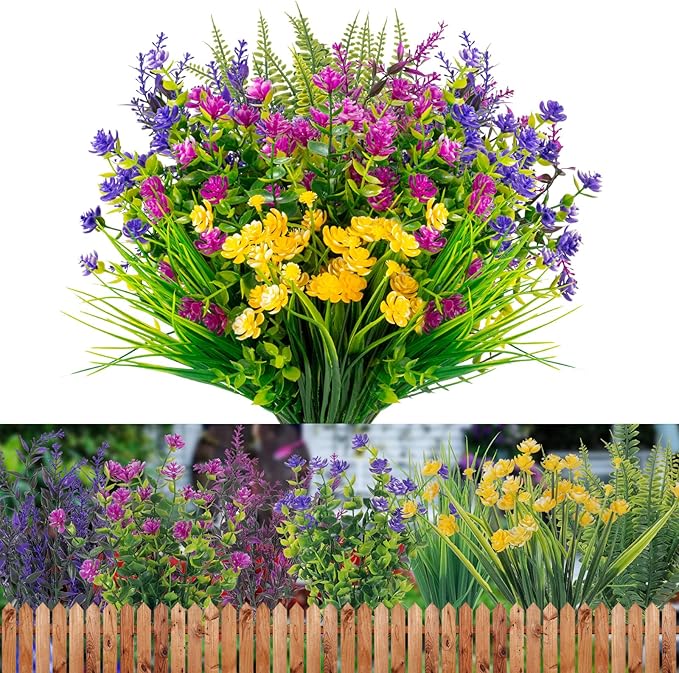 XEOLIAN 20 Bundles Artificial Flowers Outdoor No Fade UV Resistant Fake Plastic Flowers Faux Plants for Garden Patio Porch Window Box Home Wedding Farmhouse Hanging Décor