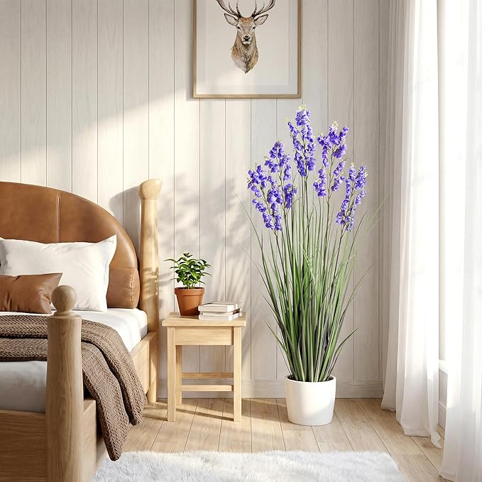 Ttranewsoo Green Onions Home Decor Fake Plants Lily of The Valley Snake Plant Home DéCor Accents Artificial Grass Room Decor Artificial Plants Indoor Artificial Grass 47“ 1 Pack（Purple）