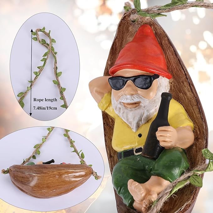 Hanging Garden Gnome Statues Decor for Outdoor, Indoor Funny Gnome Decor, Hanging Garden Ornament for Yard, Tree, Patio, Balcony, Living Room - Gnome Gift for Home Outdoor Decoration