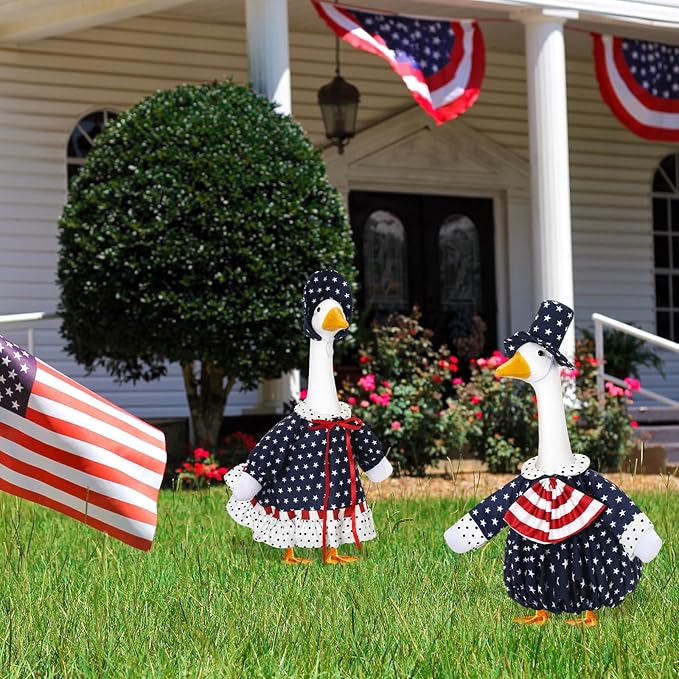 2 Set 4th of July Goose Outfit Lawn Porch Goose Clothes Plastic Goose Lawn Goose Clothing Independence Day Goose Outfit for Patriotic Outdoor Patio Yard Lawn Art Decoration(Cute)
