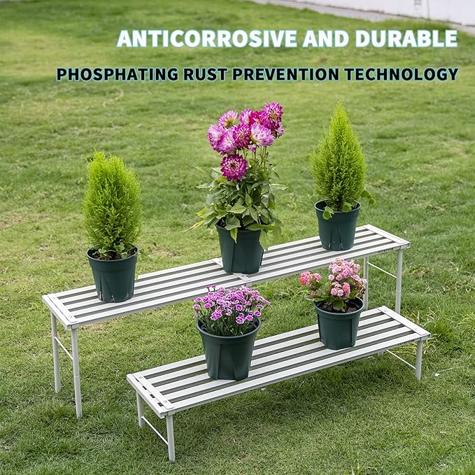 OUTEROOM Metal Plant Stand, Rust-proof Aluminum Flower Pot Stand, Plants Display Stands Decoration Racks for Living Room Balconies and Gardens (60 White)