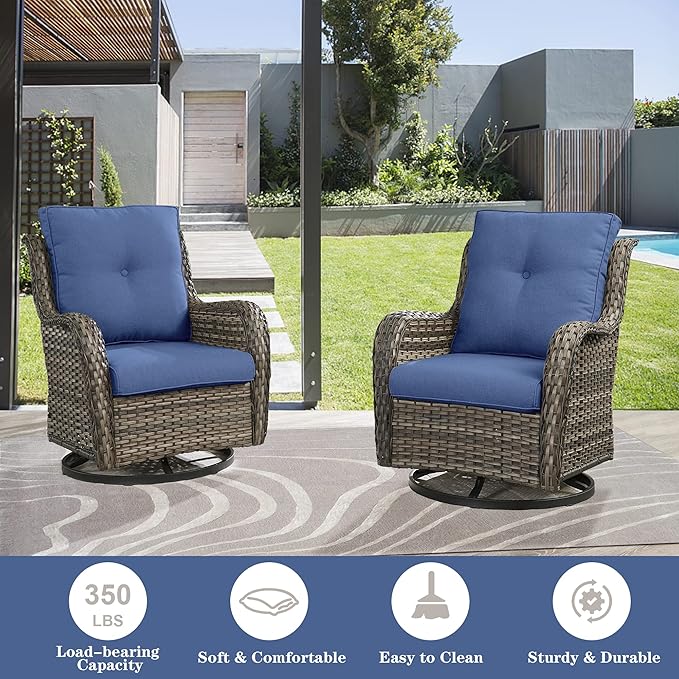 Belord Outdoor Furniture Wicker Conversation Sets - 7 Piece Patio Rattan Furniture Sets with Swivel Rocker Chairs Outdoor Sofa for Porch Deck Backyard Mixed Grey/Blue