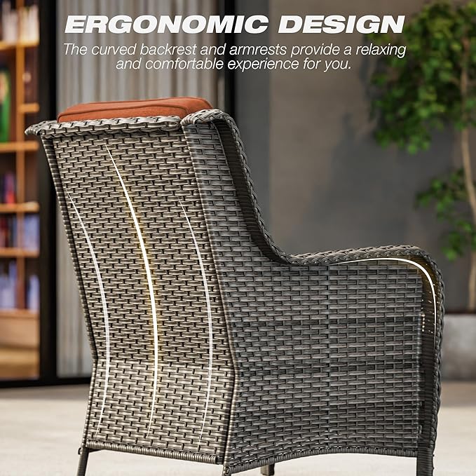 Joyside 3 Piece Wicker Patio Furniture Set with Fire Pit Table, Rattan Patio Chairs with High Back, Deep Seating, Wide Armrest, Thickened Cushions, Outdoor Furniture for Deck, Porch Use