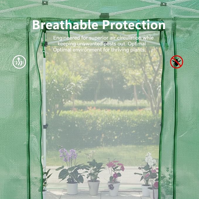 79”x 79”x 107”Walk in Instant Pop-up Greenhouse,Indoor Outdoor Gardening Green House, Roll-Up Zipper Doors and Side Windows Mesh Windows, Thickened PE Cover & Heavy Duty Steel Frame, Green