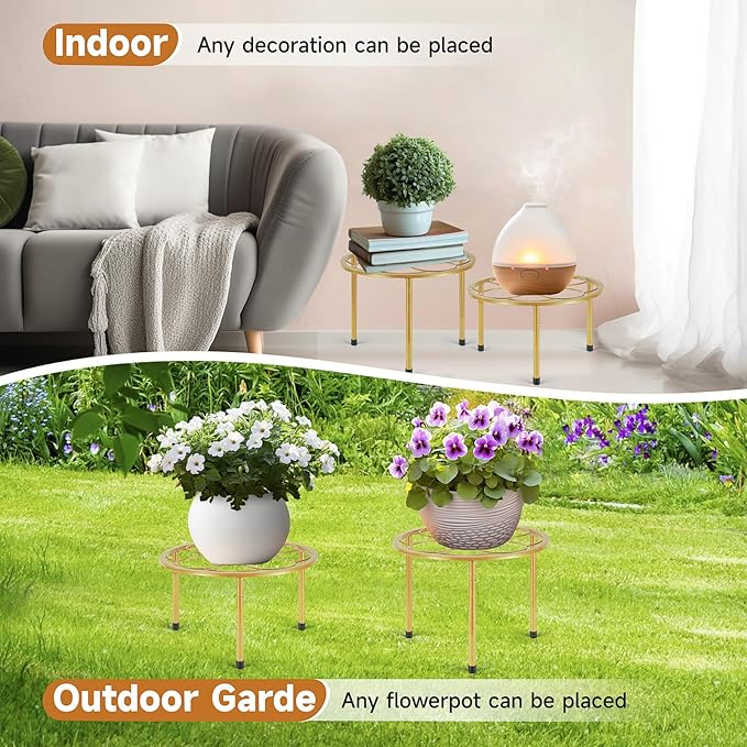 Amaoot 5 Pack Metal Plant Stand, Anti-Rust Iron Plant Stands for Indoor and Outdoor, Heavy Duty Flower Pot Stands for Multiple Plant, Black Potted Plant Holder for Garden Home (5 Pack Gold)