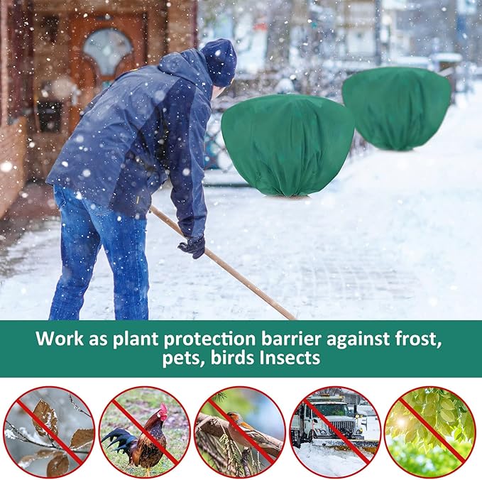 Wesnoy 12 Pcs Winter Plant Covers Freeze Protection 39.4x23.6 Inch Horizontal Shrub Tree Rose Plant Protection Bags Frost Blanket with Drawstring for Fall Winter Outdoor Garden Planting (Dark Green)