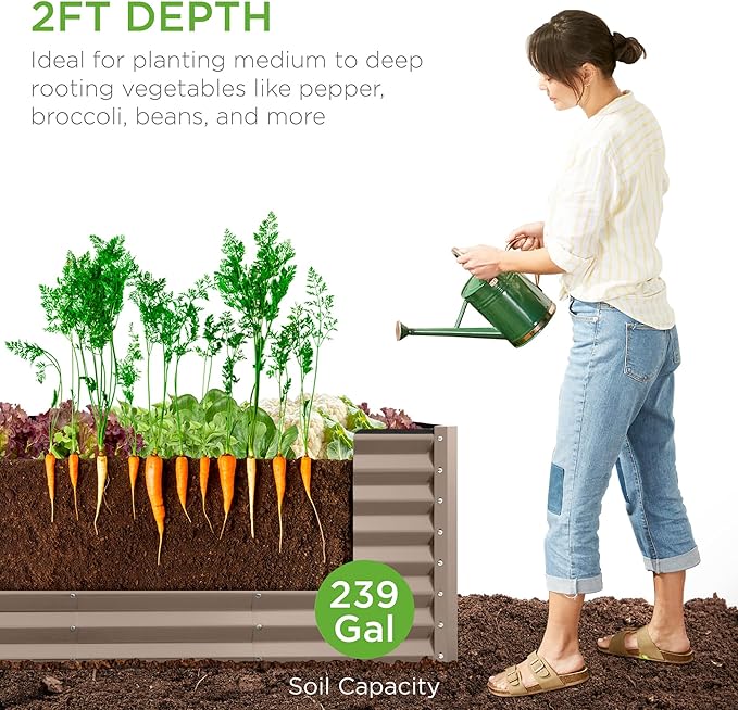 Best Choice Products 8x2x2ft Raised Outdoor Metal Garden Bed, Rectangular Planter Box for Herbs, Flowers, and Deep Root Vegetables w/ 240 Gallon Capacity - Taupe
