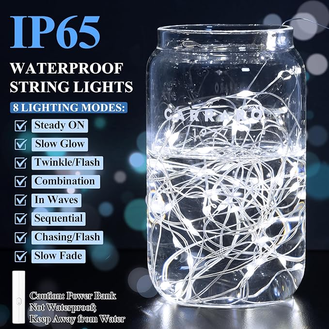 Lakumu Fairy Lights Battery Operated String Lights, Twinkle Lights with Timer, LED Fairy Lights for Bedroom, Christmas Decorations, Wedding, Vine, Centerpiece Table Decor (5M/16FT Cool White)