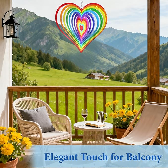 Love Heart Wind Spinners Outdoor, Hanging Wind Spinners for Birthday Christmas Valentines Day, 12 inch Outdoor Indoor Hanging Ornament for Garden Porch Backyard Lawn