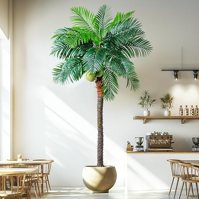 Erimda 30-Year Factory Faux Coconut Tree - 9.1FT Faux Palm Tree Realistic Thick Trunk & Heavy Duty Leaves, Hand-Carved Bark Texture, Indoor Tropical Decor for Living Room/Store, No Shiny Plastic Look
