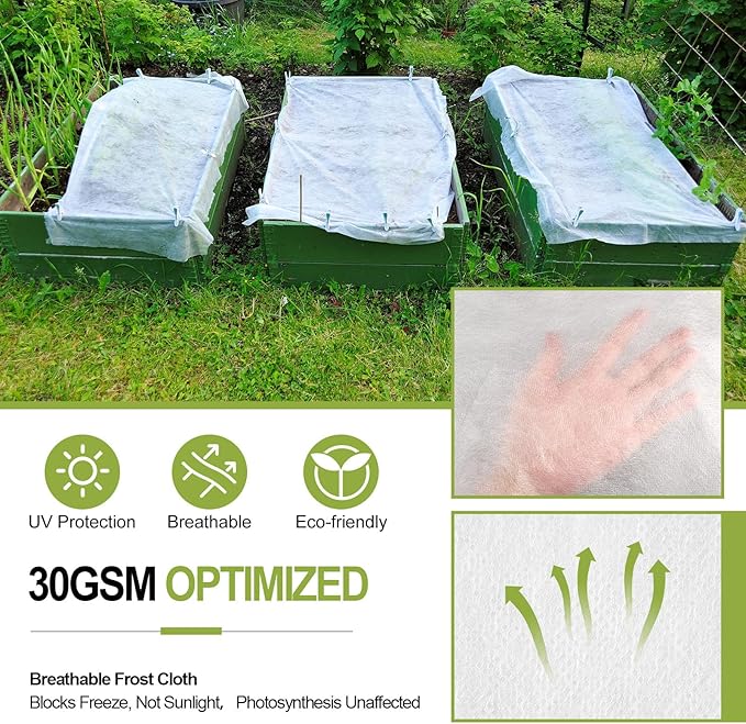 WiMas Plant Covers Freeze Protection, 10X50FT Reusable Thickened Winter Floating Row Covers, Frost Cloth Blanket Shade Cloth Garden Fabric Plant Cover for Raised Beds Vegetables Insect Winter Frost