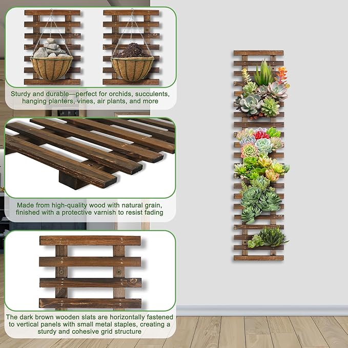 Wall Planters - 11.4" W x 47.24" H Wooden Wall Planters for Indoor Outdoor Plants,Hanging Wood Wall Trellis,Wall Mounted Plant Holder for Orchids,Succulent,Air Plants,Hanging Pots Display