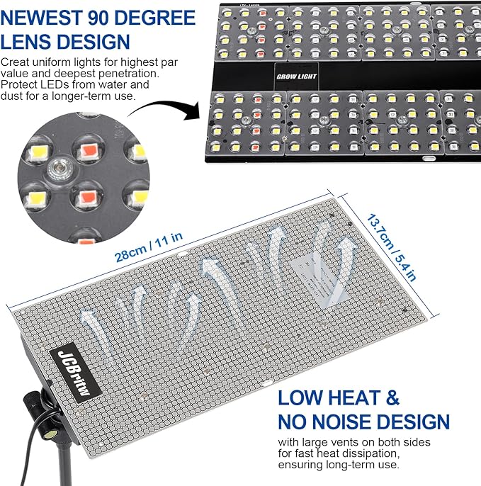 JCBritw 100W LED Grow Light Standing for Indoor Plants, Adjustable Plant Grow Lamp on Stand Full Spectrum, 90 Degree Lens Desk Plant Light for Seed Starting, Seedlings, Veg, Fruits and Flower