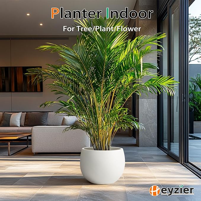 Heyzier Ball Concrete Planter Outdoor Indoor, Large Tall Cement Plant Pots for Trees Flowers (White, 20 inch)