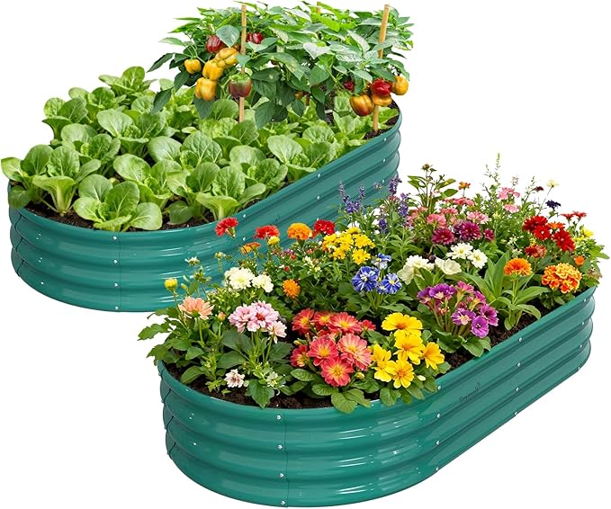 2 Pcs Galvanized Raised Garden Beds for Outdoor,6x3x1ft Metal Planter Box Kit for Vegetables, Flowers, Herbs, Large Elevated Gardening Bed with High Yield, Rust-Resistant Steel Panels, Easy Assembly