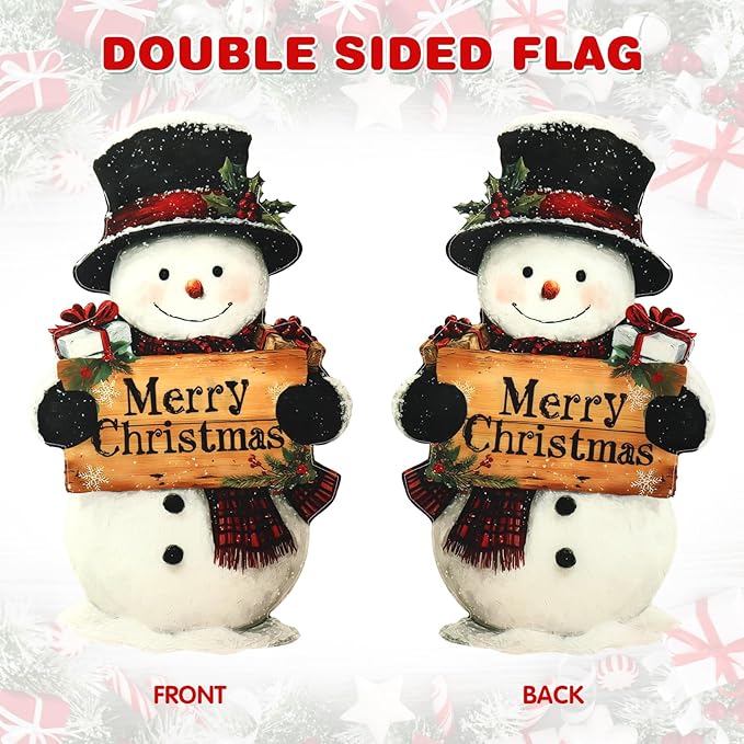 Christmas Garden Flags 12x18 Inch Double Sided, Xmas Snowman Yard Flag for Outside, Winter Seasonal Outdoor Decoration Farmhouse Front Porch Holiday Decor