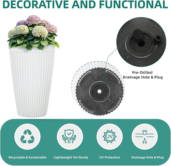 Ultym 20" Tall Planters for Indoor Outdoor Plants (Set of 2), Cement-Look Large Flower Pots, High-Desity Resin Planters, UV-Protected Outdoor Pots for Garden, Balcony, Porch or Living Room Decor