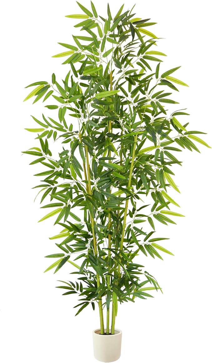 8ft Artificial Bamboo Tree, 96” Tall Large Fake Bamboo Plant with White Planter, Faux Trees for Indoor Outdoor Home Garden Entryway Office Décor
