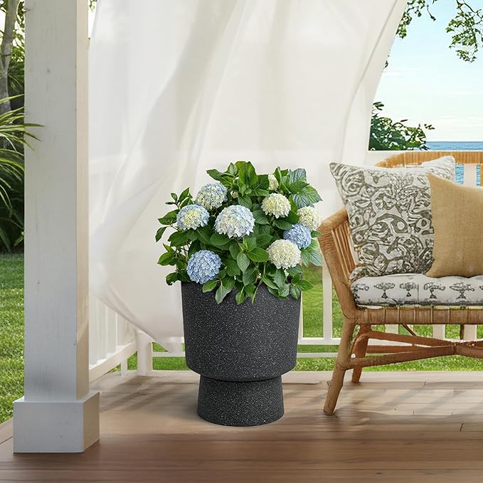Ultym 16.75"H Urn-Style Tall Planters, 2-Pack Modern Large Flower Pots for Outdoor Indoor, 2-in-1 Design Plant Containers for Garden Patio Yard Balcony Porch or Home Decor, White Terrazzo, UV-Protect