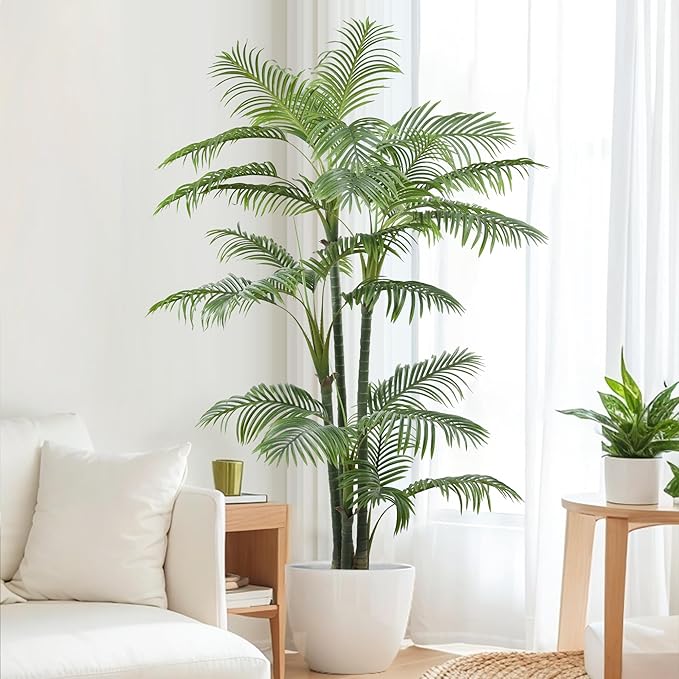 Artificial Palm Tree 7FT(84in) Tall Faux Tree with Large Trunks and 29 Realistic Leaves, Fake Tropical Floor Potted Artificial Plants for Home Office Living Room Indoor Decor (7feet,1Pack)