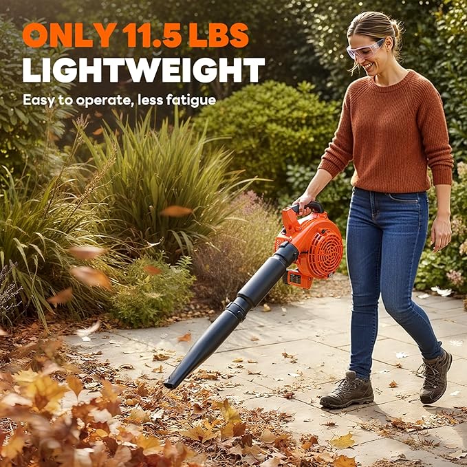 3-in-1 26CC Gas Leaf Blower & Leaf Vacuum Mulcher,Handheld Light Blower with Bag,450CFM 200MPH Gas Powered Leaf Blower for Lawn and Yard Care, Low Vibration 2-Cycle Engine Performance