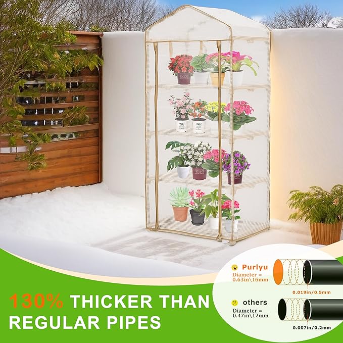 4-Tier Mini Greenhouse – Indoor or Outdoor Gardening Hot House with PE Zippered Cover and Metal Shelves for Growing Vegetables, Flowers and Seedlings 63'' H x 27'' L x 19'' W (PLGH704OWW)