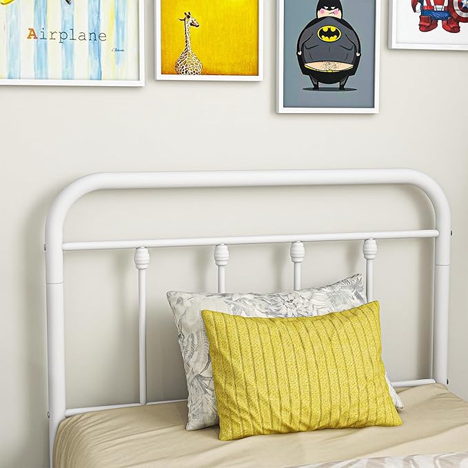 DUMEE Metal Twin Size Bed Frame Platform with Vintage Headboard and Footboard Sturdy Premium Steel Slat Support No Box Spring Needed, Textured White