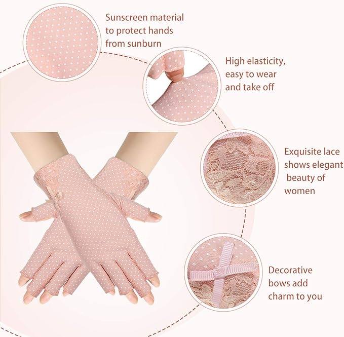 SATINIOR 4 Pairs UV Protection Sun Fingerless Driving Gloves for Women Sunscreen Sunblock Non Slip Gloves for Nail Manicure