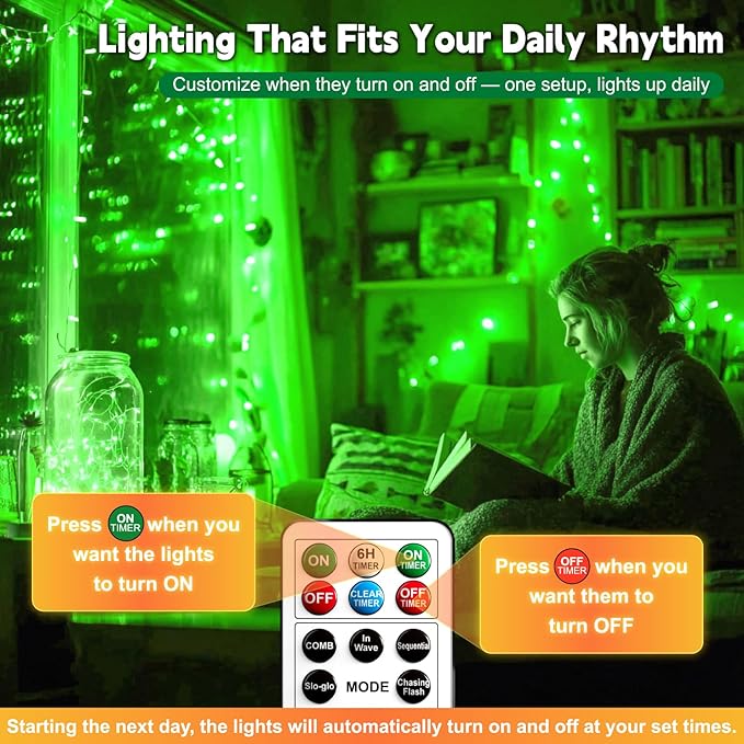 ZSJWL 6 Pack Rechargeable Fairy Lights with Remote & DIY Timer, 7Ft 20LED Mini Battery String Light, Twinkle Silver Copper Wire Lights for Wedding Party Bedroom Christmas Table Decoration (Green)