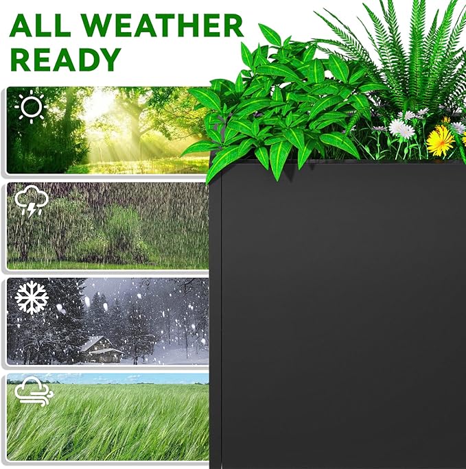 NUWJBYE Tall Metal Planter Box, 36" L x 12" W x 26" H Large Outdoor Planters with Drainage & Adjustable Shelf, Heavy Duty Steel Rectangular Planter for Patio, Balcony, Indoor(Black)