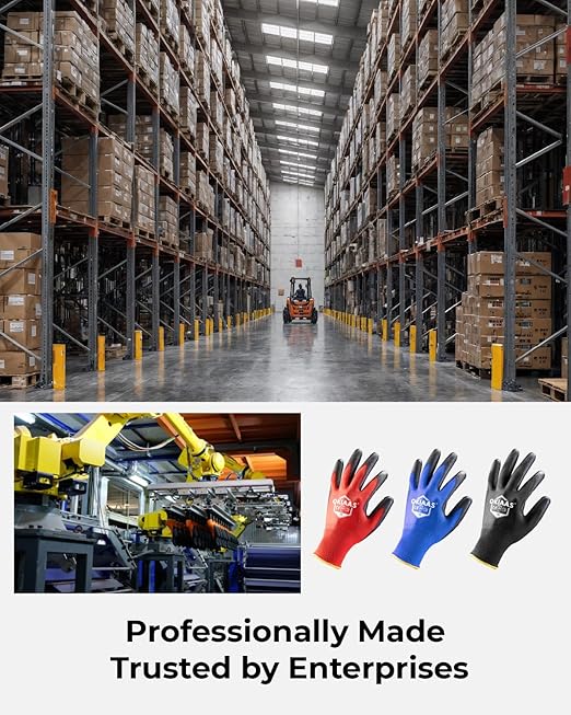 OKIAAS Men's Ultra-Thin and Lightweight Working Gloves with Grip, 12 Pairs, Black, Small