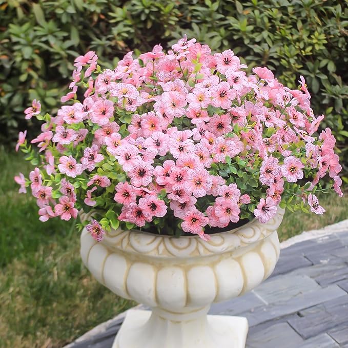 HIFORESTAR Pink Artificial Outdoor Flowers 12 Bundles Vibrant Wild Flowers Silk Daisy Faux Floral Plants Arrangements for Porch, Yard, or Flower Bed Decor (Pink Daisy)