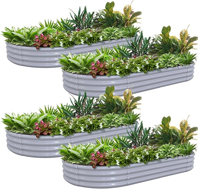 4 Pack 6x3x1FT Galvanized Raised Garden Bed Large Metal Planter Box Kit Elevated Raised Garden Planters for Outdoor Plants, Gray