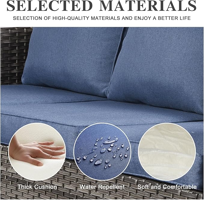 Belord 6 Piece Outdoor Furniture Patio Wicker Sofa Set, Oversize Outdoor Swivel Rocker Chairs with Rattan Ottomans, Conversation Sets Patio Furniture Come with Removable Washable Cushion Blue