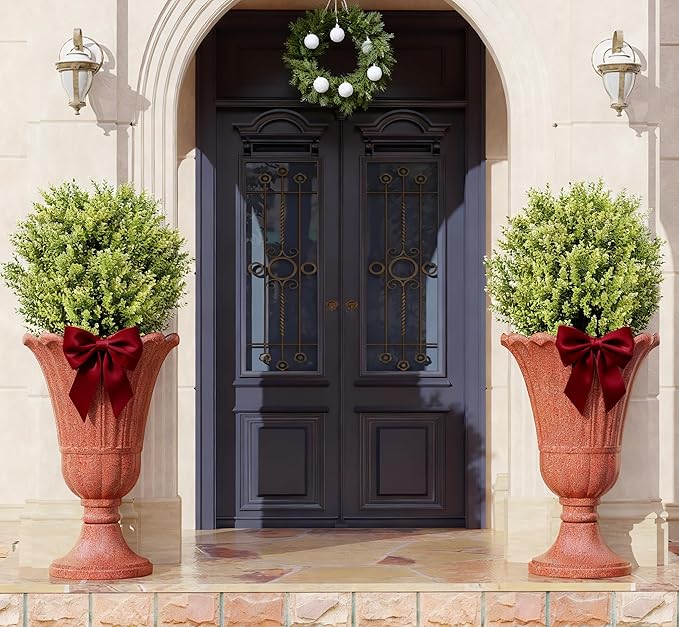 seethmi 23" Tall Planters for Outdoor Plants Set of 2, Planter with Drainage Holes and Petal Design, Large Outdoor Planters for Porch, Garden, Indoor, Red
