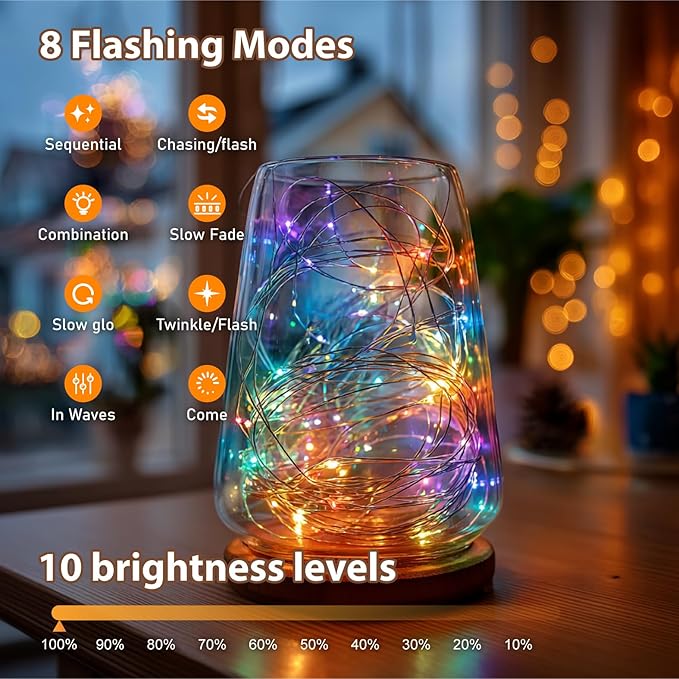 HXWEIYE Rechargeable Fairy Lights with Remote & DIY Timer, 33ft 100LED Battery Operated Twinkle String Lights, 8 Modes Decor Light for Bedroom Indoor Wedding Dorm Christmas Tree Party (Multicolor)