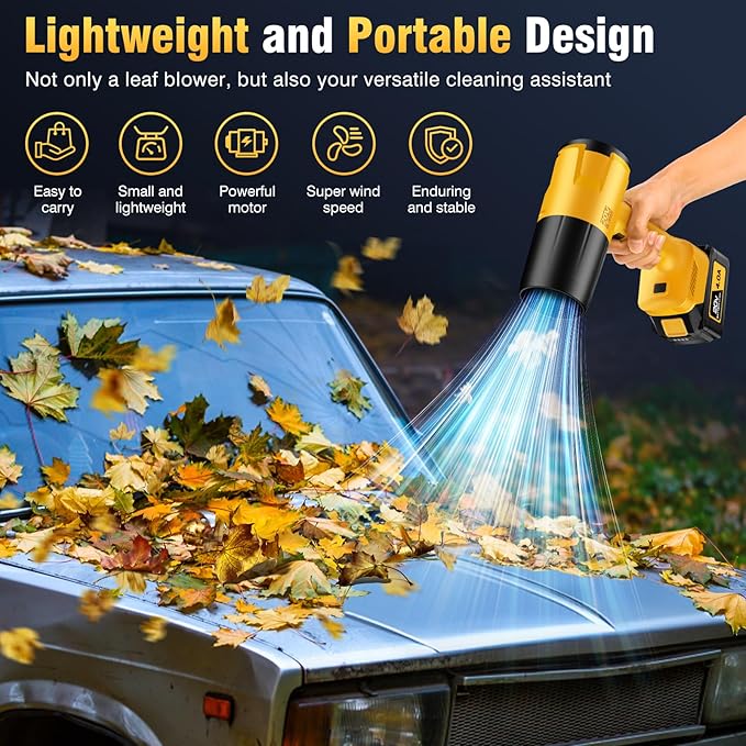 Leaf Blower Cordless, Handheld Leaf Blower with 2 X 4.0Ah Battery and Charger, 6 Speed Modes, Lightweight Blowers for Lawn Care, Patio, Yard, Dust,Blowing Leaves,Snow,Yellow