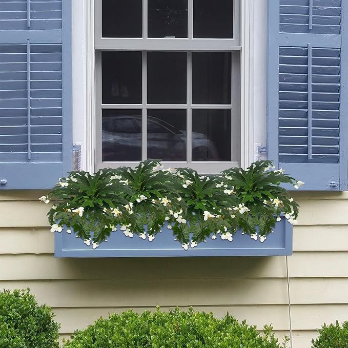 FRUNVS Artificial Ferns for Outdoors 2 Pcs Fake Ferns Plants Bushes with White Flowers and 24 Fronds 18" Faux Fern for Outdoor Hanging Planter Garden Porch Entrance Office Indoor Home Decor