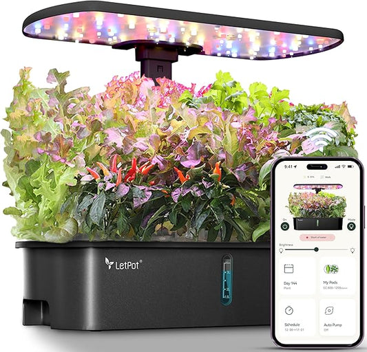 LETPOT LPH-Air Hydroponics Growing System Kits, APP & WiFi Controlled Smart Indoor Garden with 24W Grow Light Full Spectrum, 10 Pods Planter Indoor Gardening for Gifts, Kitchen, Vegetable (Black)