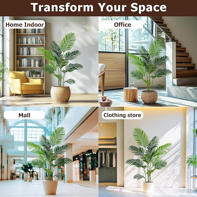 5FT Artificial Areca Palm Tree-Lifelike Palm Plant,Faux Tropical Areca Floor Plant Tall Faux Silk Large Artificial Plants for Indoor Home Living Room Corner Decor（No Planter）