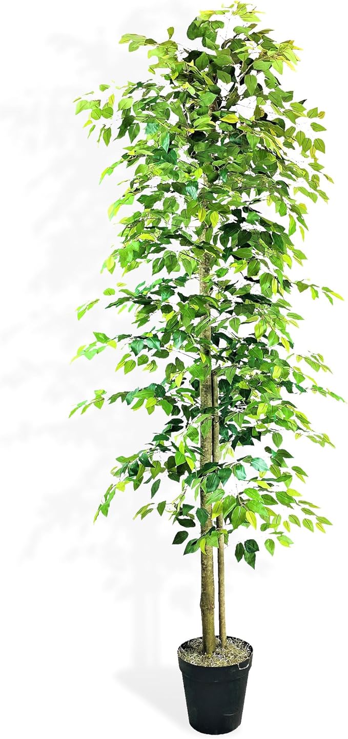 LCG Florals 10ft Artificial Ficus Tree in Black Plastic Pot - Real Wood Trunk, Preassembled, No Maintenance Indoor Faux Plant - Living Room, Home & Office Decor
