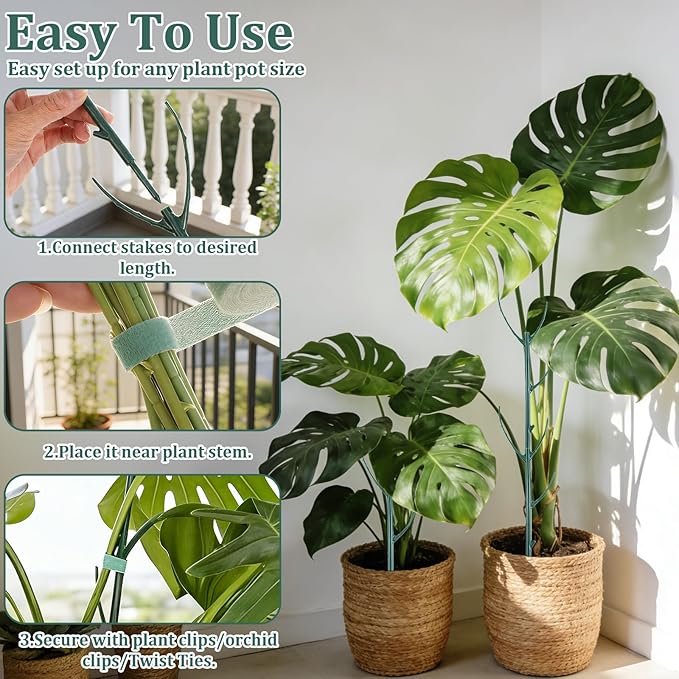 5 Pack Stackable Monstera Plant Support, 11'' Plastic Plant Support Stakes for Indoor & Outdoor Use, Plant Sticks for Climbing and Potted Plants, Pothos, Philodendron