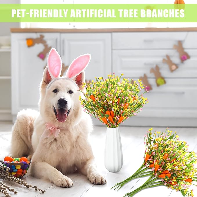 Tigeen 8 Pcs Artificial Easter Stems Easter Decorations Spring Colorful Berry Picks with Carrots Fake Picks Decor for Floral Arrangement Home Centerpiece Vase Windowsill Decor