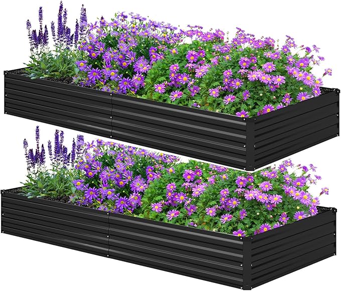 8x4x1ft(2 Pack) Galvanized Raised Garden Bed,Outdoor Planter Box Metal Patio Kit Planting Bed for Vegetables Flowers Herb,Black